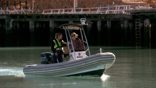 Two women on a boat in Lyttleton Harbour